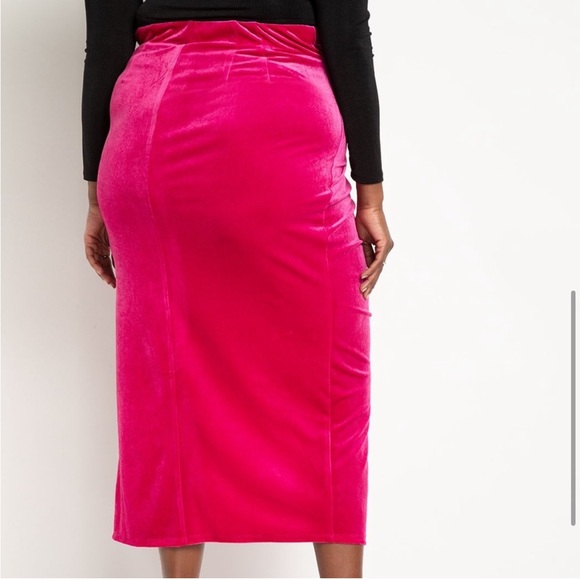 NWT Eloquii Velvet Pink Gathered Waist Front Slit Barbiecore Maxi Skirt size 14 - Picture 2 of 13